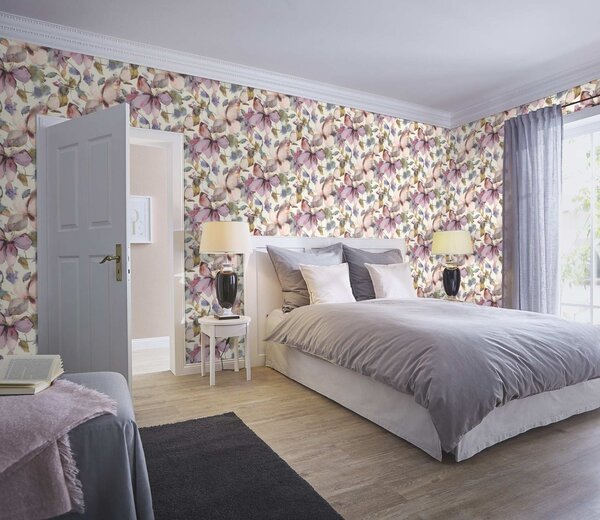 RASCH | Vliesová tapeta na stenu Florentine 481228 | 0,53 x 10,05 m | fialová, viacfarebná, biela