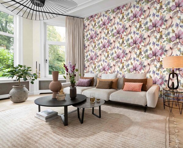 RASCH | Vliesová tapeta na stenu Florentine 481228 | 0,53 x 10,05 m | fialová, viacfarebná, biela