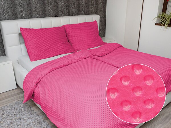 Biante Hrejivé posteľné obliečky Minky 3D bodky MKP-009 Fuchsiové Predĺžené 140x220 a 70x90 cm