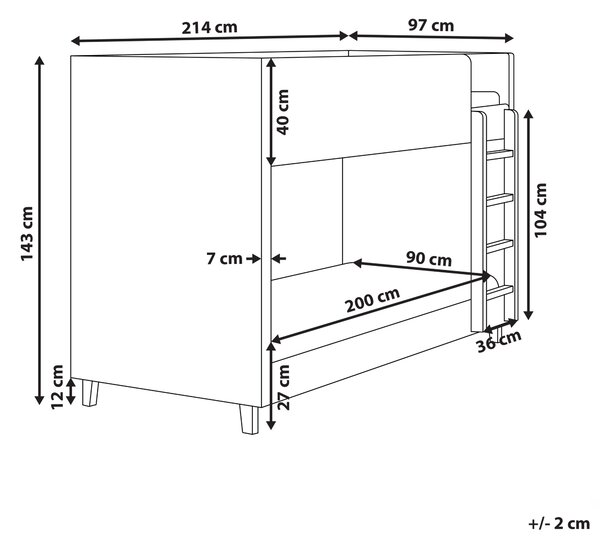 Detská poschodová posteľ svetlobéžová zamatové čalúnenie 90 x 200 cm rebrík z topoľového dreva vysoká posteľ detská izba