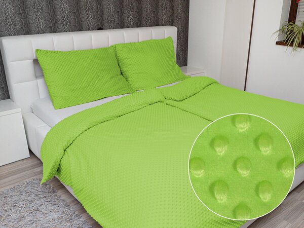 Biante Hrejivé posteľné obliečky Minky 3D bodky MKP-007 Hráškovo zelené Predĺžené 140x220 a 70x90 cm
