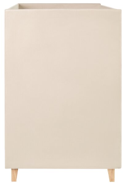 Detská poschodová posteľ svetlobéžová zamatové čalúnenie 90 x 200 cm rebrík z topoľového dreva vysoká posteľ detská izba