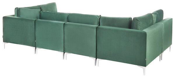 Modulárna pohovka zelená zamatová v tvare U 6-miestna strieborné kovové nohy elegantný štýl