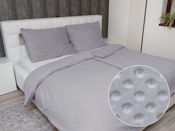 Biante Hrejivé posteľné obliečky Minky 3D bodky MKP-048 Sivé Predĺžené 140x220 a 70x90 cm