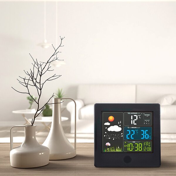 SOLIGHT Meteostanica, farebný LCD, teplota, vlhkosť, RCC, čierna