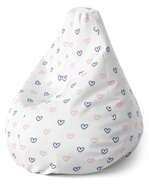 Sablio Sedací vak Pear Srdiečka na bielej - 70 x 95 x 15 cm