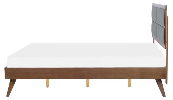 Posteľ sivá tmavý jaseň MDF 160 x 200 cm rám postele s čalúneným čelom lamelový rošt moderný tradičný štýl spálňa