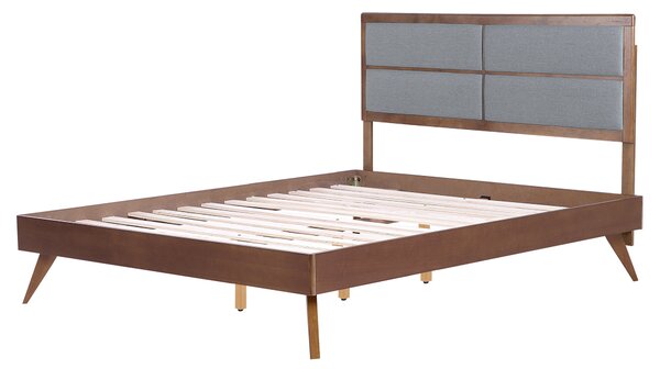 Posteľ sivá tmavý jaseň MDF 160 x 200 cm rám postele s čalúneným čelom lamelový rošt moderný tradičný štýl spálňa