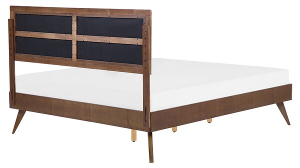 Posteľ sivá tmavý jaseň MDF 160 x 200 cm rám postele s čalúneným čelom lamelový rošt moderný tradičný štýl spálňa