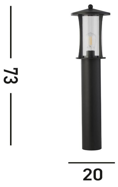 Svetelný stĺpik Pagoda, IP44, čierny, výška 73 cm, kov, Čierna, Hliník, Osvetlenie príjazdovej cesty