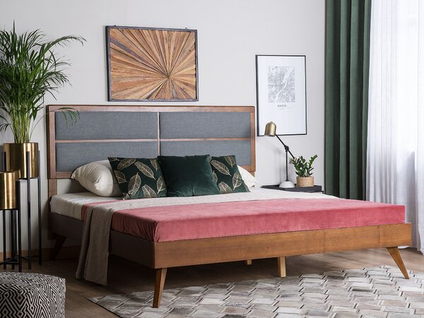 Posteľ sivá tmavý jaseň MDF 160 x 200 cm rám postele s čalúneným čelom lamelový rošt moderný tradičný štýl spálňa