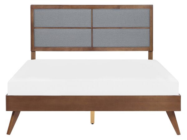 Posteľ sivá tmavý jaseň MDF 160 x 200 cm rám postele s čalúneným čelom lamelový rošt moderný tradičný štýl spálňa
