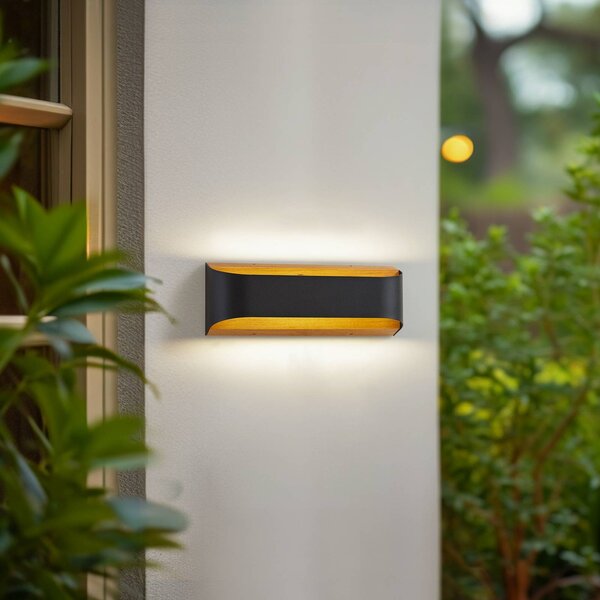 Lindby LED vonkajšie nástenné svietidlo Lenore, čierne, kov, 36,5 cm, Čierna, Hliník, Moderný, Nástenné svietidlo
