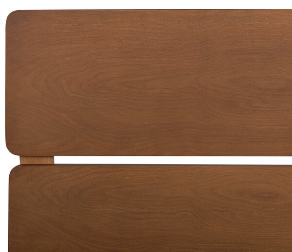 Posteľ tmavohnedá kaučukové drevo 140 x 200 cm dvojlôžko s lamelovým čelom a roštom minimalistický rustikálny štýl