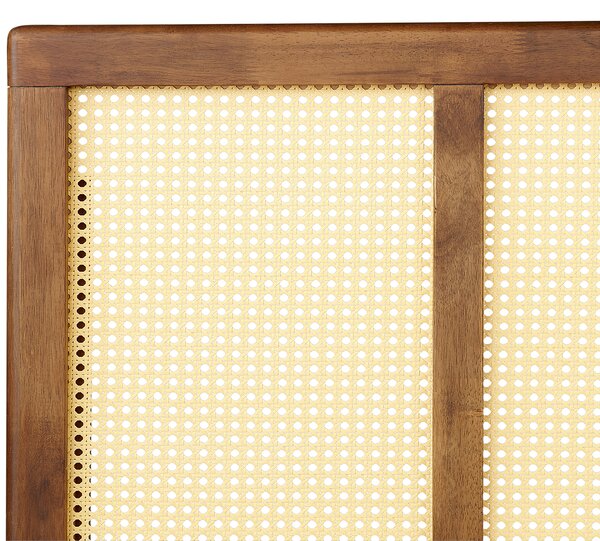 Posteľ svetlé drevo 160 x 200 cm čelo s viedenským výpletom lamelový rošt minimalistický rustikálny štýl