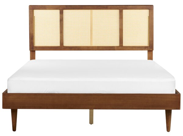 Posteľ svetlé drevo 160 x 200 cm čelo s viedenským výpletom lamelový rošt minimalistický rustikálny štýl