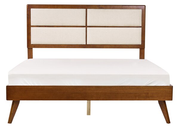 Posteľ tmavý jaseň béžová 160 x 200 cm lamelový rošt vysoké čalúnené čelo moderný štýl spálňa
