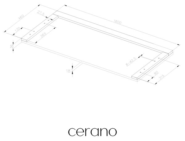 CERANO - Doska pod umývadlo Navira Pro - antracitová - 160x3,6x46 cm