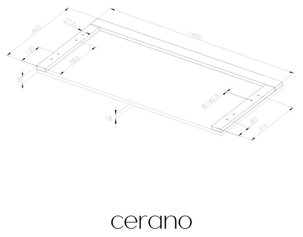 CERANO - Doska pod umývadlo Navira Pro - antracitová - 140x3, 6x46 cm