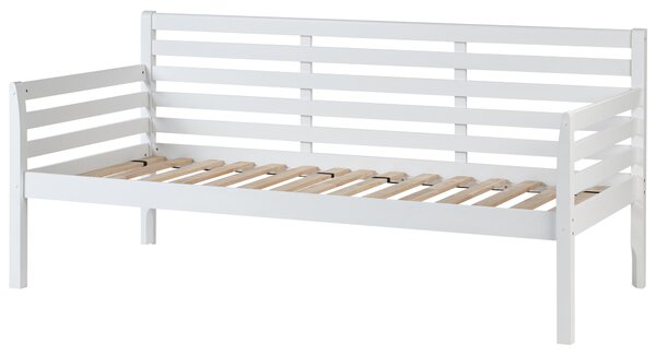 Denná posteľ biela kaučukové drevo 90 x 200 cm jednolôžko s roštom moderný štýl detská izba hosťovská izba