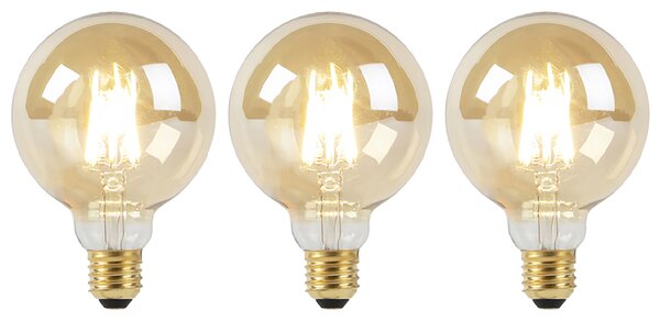 Sada 3 LED žiaroviek E27 Dim to Warm G95 zlatá 8W 806lm 2000-2700K