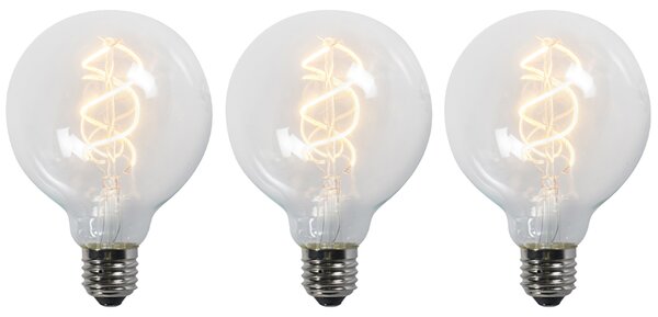 Sada 3 LED žiaroviek E27 s krúteným vláknom G95 priehľadné 5W 400lm 2200K