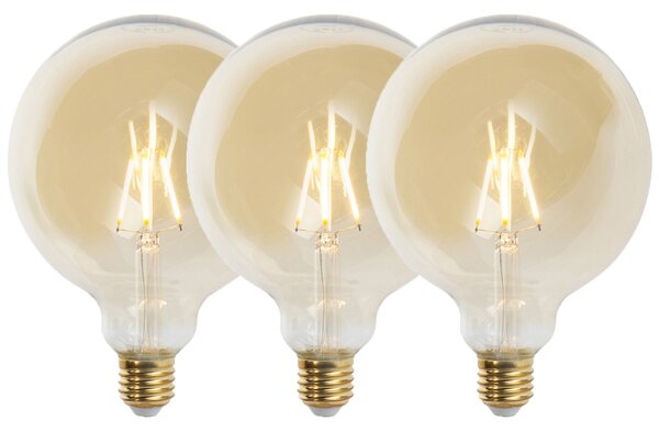 Sada 3 stmievateľných LED žiaroviek E27 G125 zlatá 5W 450lm 2200K