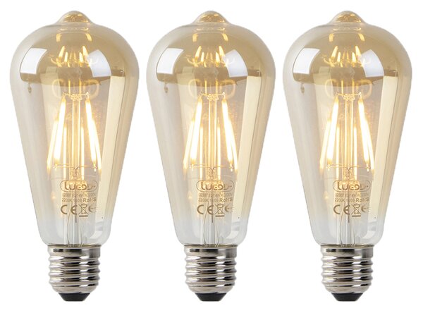 Sada 3 LED žiaroviek E27 ST64 zlatá so senzorom súmraku 4W 400lm 2200K