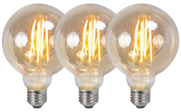 Sada 3 stmievateľných LED žiaroviek E27 G95 dymová 5W 380lm 2200K