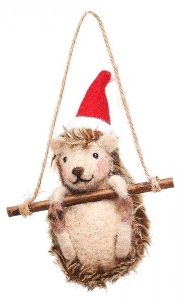 Plstená vianočná ozdoba Hedgehog On Swing