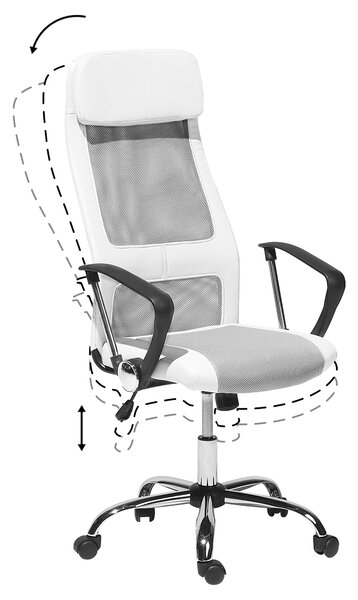 Kancelárska stolička biela sieťovina výškovo nastaviteľná otočná s opierkami ergonomický tvar moderný štýl pracovňa