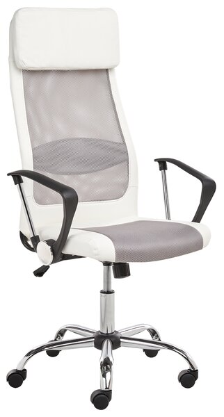 Kancelárska stolička biela sieťovina výškovo nastaviteľná otočná s opierkami ergonomický tvar moderný štýl pracovňa