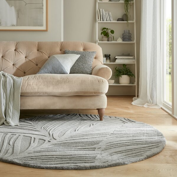 Flair Rugs, Kusový koberec Solace Lino Leaf Grey kruh, 160x160 (priemer) kruh, šedá, obývacia izba