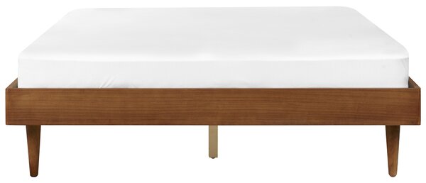 Posteľ hnedý jaseň kaučukové drevo 160 x 200 cm rám postele bez čela s lamelovým roštom minimalistický rustikálny štýl