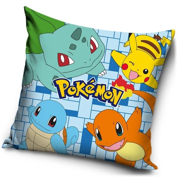 Dekoračný vankúš Pokémoni - motív Pikachu a jeho priatelia - 40 x 40 cm