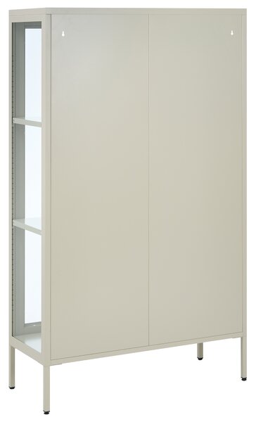 Vitrína svetlobéžová kovová oceľ 90 x 35 x 150 cm 2 dvierka sklenená predná a bočná časť skrinka moderný štýl kancelária