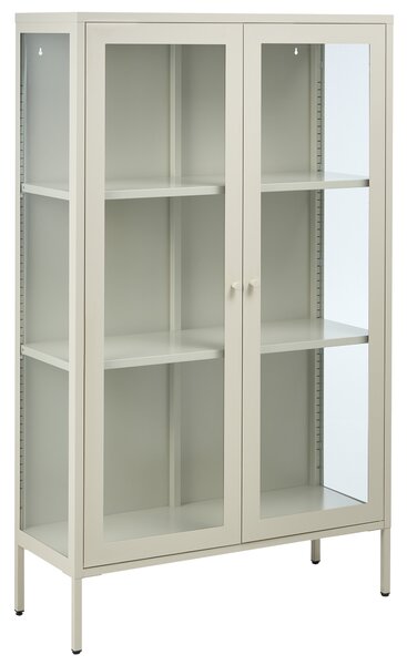 Vitrína svetlobéžová kovová oceľ 90 x 35 x 150 cm 2 dvierka sklenená predná a bočná časť skrinka moderný štýl kancelária