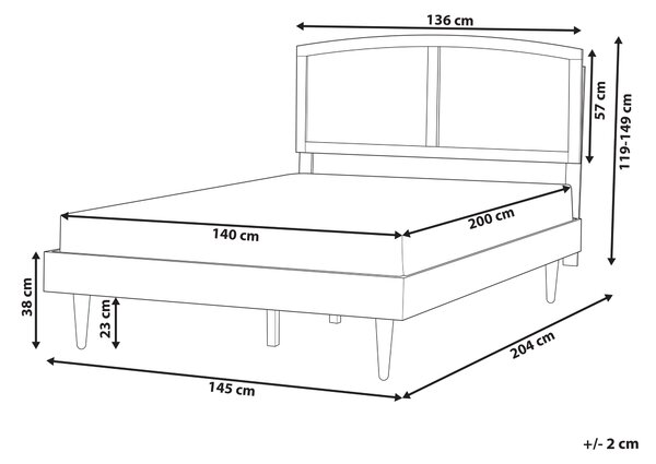 Posteľ svetlé kaučukové drevo 140 x 200 cm dvojlôžko s ratanovým čelom a roštom minimalistický rustikálny štýl