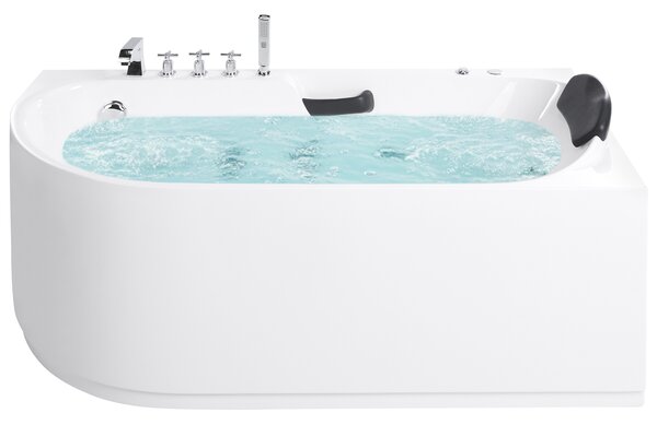 Vírivá vaňa biela strieborná akrylát nerezová oceľ 170 x 80 cm hydromasážna s opierkou hlavy rohová ľavostranná moderný štýl kúpeľňa