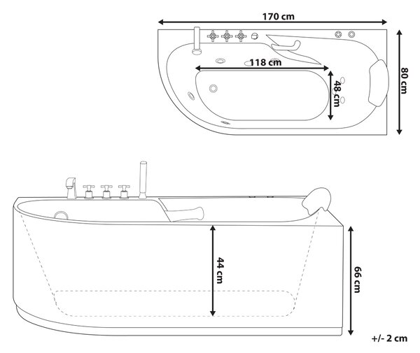Vírivá vaňa biela strieborná akrylát nerezová oceľ 170 x 80 cm hydromasážna s opierkou hlavy rohová ľavostranná moderný štýl kúpeľňa