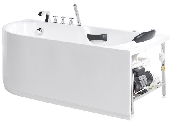 Vírivá vaňa biela strieborná akrylát nerezová oceľ 170 x 80 cm hydromasážna s opierkou hlavy rohová ľavostranná moderný štýl kúpeľňa