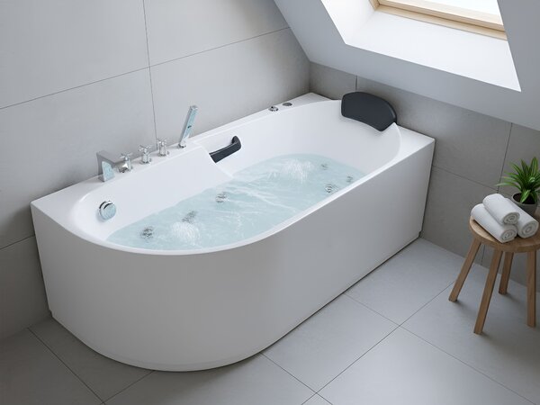 Vírivá vaňa biela strieborná akrylát nerezová oceľ 170 x 80 cm hydromasážna s opierkou hlavy rohová ľavostranná moderný štýl kúpeľňa
