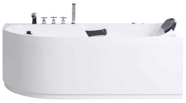 Vírivá vaňa biela strieborná akrylát nerezová oceľ 170 x 80 cm hydromasážna s opierkou hlavy rohová ľavostranná moderný štýl kúpeľňa