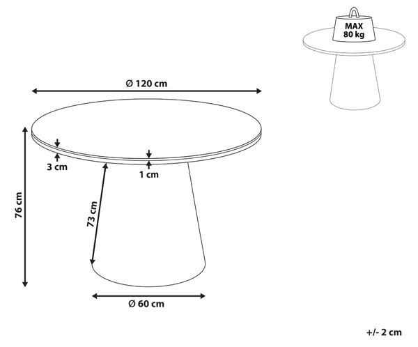 Jedálenský stôl biely MDF keramická vrchná doska dyha z tmavého jaseňa 120 cm okrúhly tvar minimalistický štýl kuchyňa jedáleň