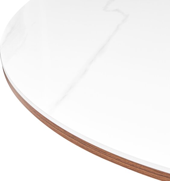 Jedálenský stôl biely MDF keramická vrchná doska dyha z tmavého jaseňa 120 cm okrúhly tvar minimalistický štýl kuchyňa jedáleň