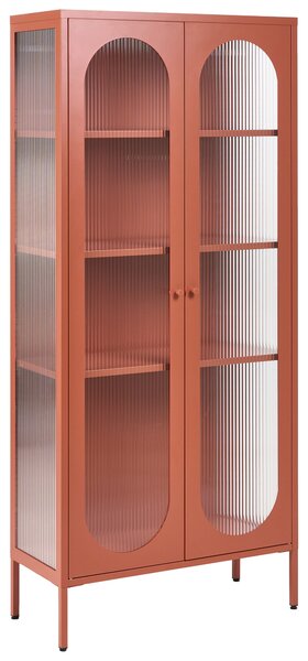 Vitrína zlatohnedá oceľ sklo 35 x 80 x 181 cm práškové lakovanie s dvierkami na nožičkách moderný industriálny štýl obývačka kancelária