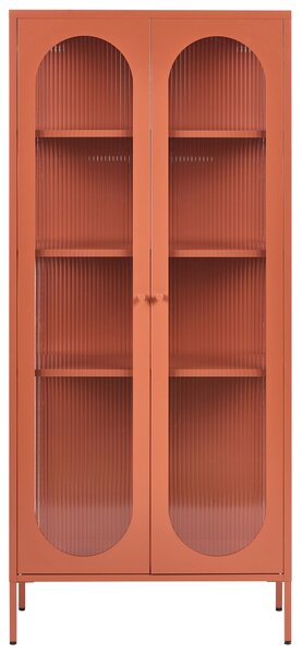 Vitrína zlatohnedá oceľ sklo 35 x 80 x 181 cm práškové lakovanie s dvierkami na nožičkách moderný industriálny štýl obývačka kancelária