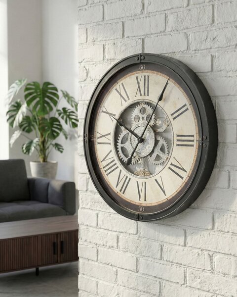 Okrúhle nástenné hodiny čierny rám 50 cm rímske číslice klasický dizajn bytové doplnky obývačka spálňa