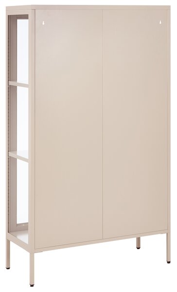 Vitrína béžová kovová oceľ 90 x 35 x 150 cm 2 dvierka sklenená predná a bočná časť skrinka moderný štýl kancelária