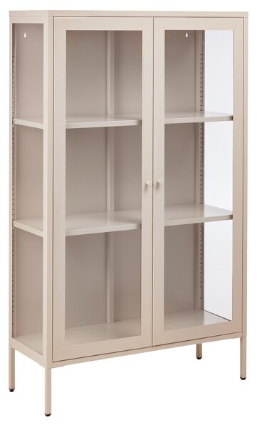 Vitrína béžová kovová oceľ 90 x 35 x 150 cm 2 dvierka sklenená predná a bočná časť skrinka moderný štýl kancelária